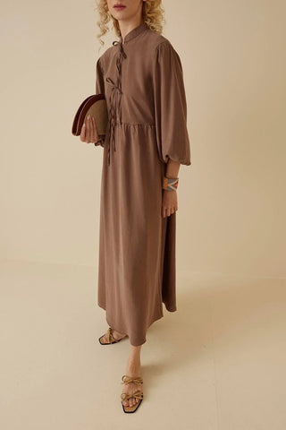 Bağcıklı Modal Elbise Kahverengi - Fahhar Design