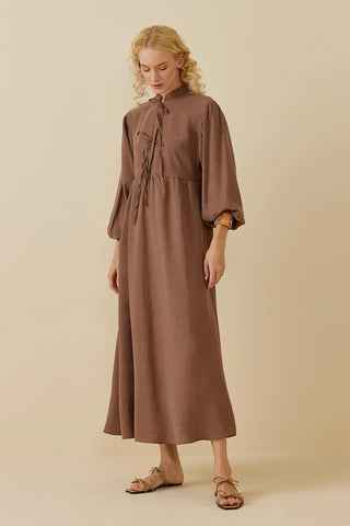 Bağcıklı Modal Elbise Kahverengi - Fahhar Design