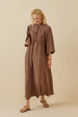 Bağcıklı Modal Elbise Kahverengi - Fahhar Design