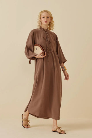 Bağcıklı Modal Elbise Kahverengi - Fahhar Design