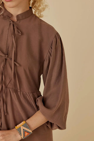 Bağcıklı Modal Elbise Kahverengi - Fahhar Design