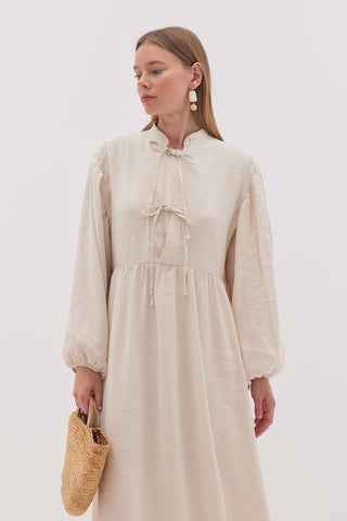 Bağcıklı Modal Elbise Krem - Fahhar Design