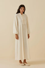 Bağcıklı Şile Bezi Elbise Bej