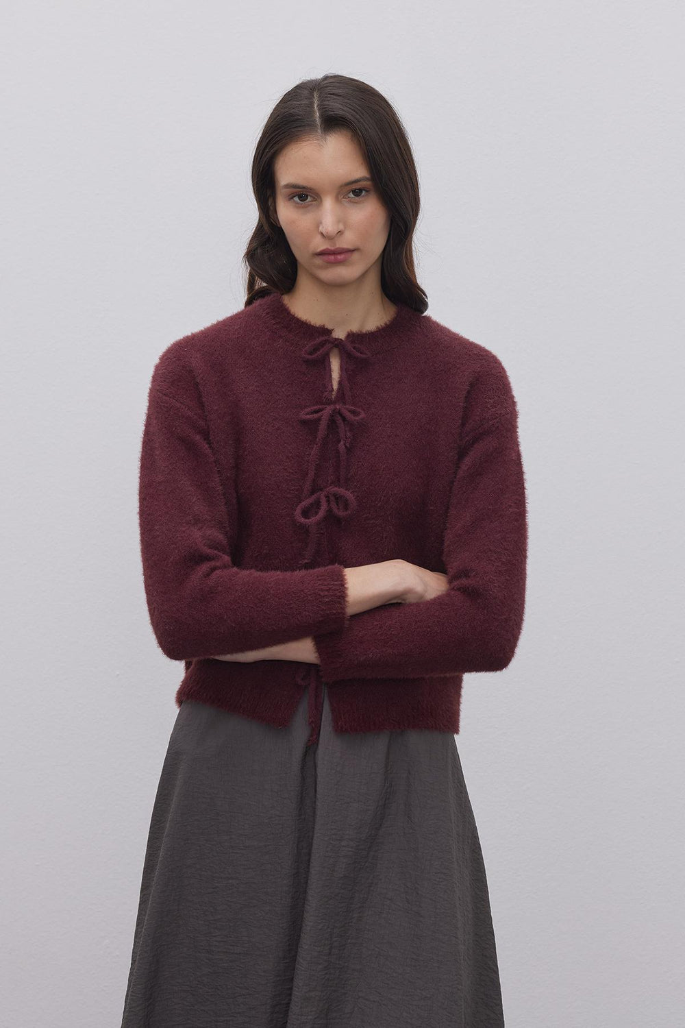 Soft Laced Cardigan, Burgundy