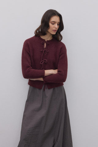 Bağcıklı Soft Hırka Bordo - Fahhar Design