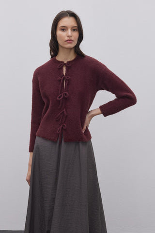Bağcıklı Soft Hırka Bordo - Fahhar Design
