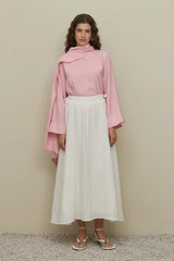 Ecru Pleated Skirt with Tie Detail