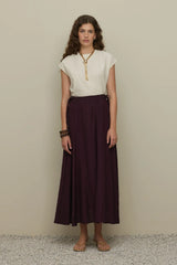 Pleated Skirt with Tie Detail, Plum