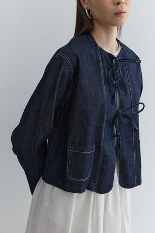 Bağlama Detaylı Kısa Denim Ceket Lacivert - Fahhar Design