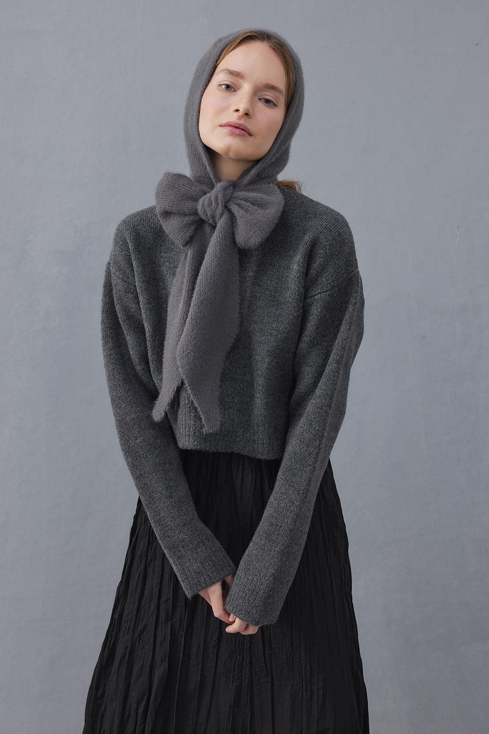 Soft Balaclava Beanie with Tie Detail Anthracite