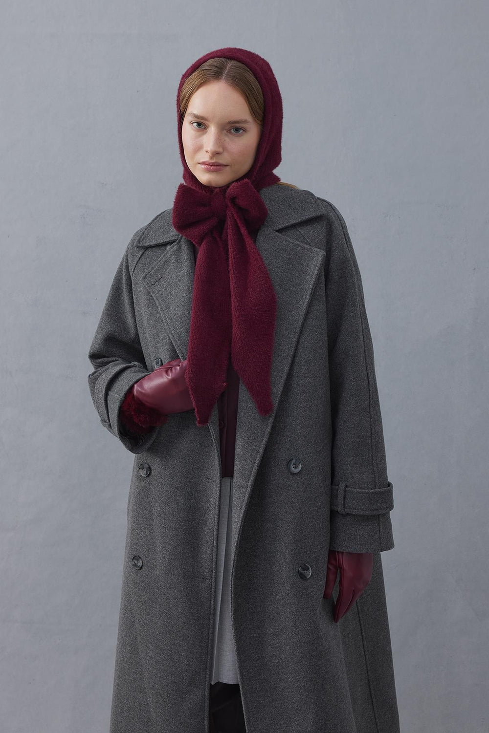 Soft Balaclava Beanie with Tie Detail, Claret Red