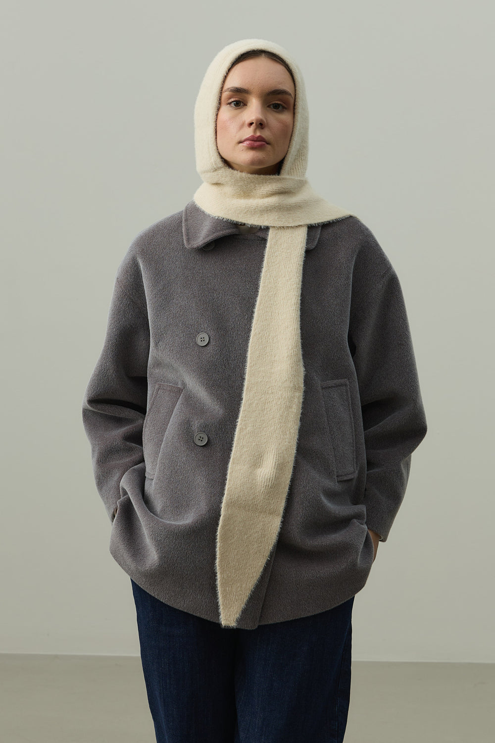 Soft Balaclava Beanie with Tie Detail Stone