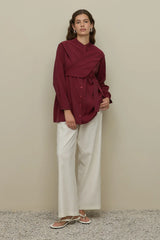 Tencel Shirt with Tie Detail, Burgundy