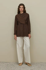 Tencel Shirt with Tie Detail Brown