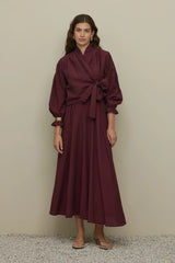 Tied Textured Blouse Burgundy