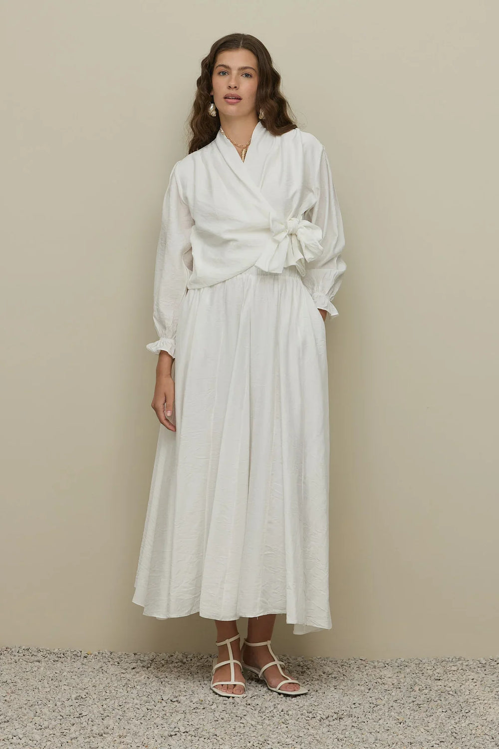 Tied Textured Blouse Ecru