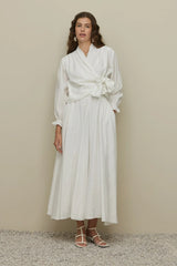 Bağlamalı Dokulu Bluz Ekru