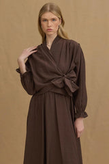 Tied Textured Blouse Brown
