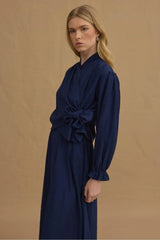 Tied Textured Blouse Navy Blue