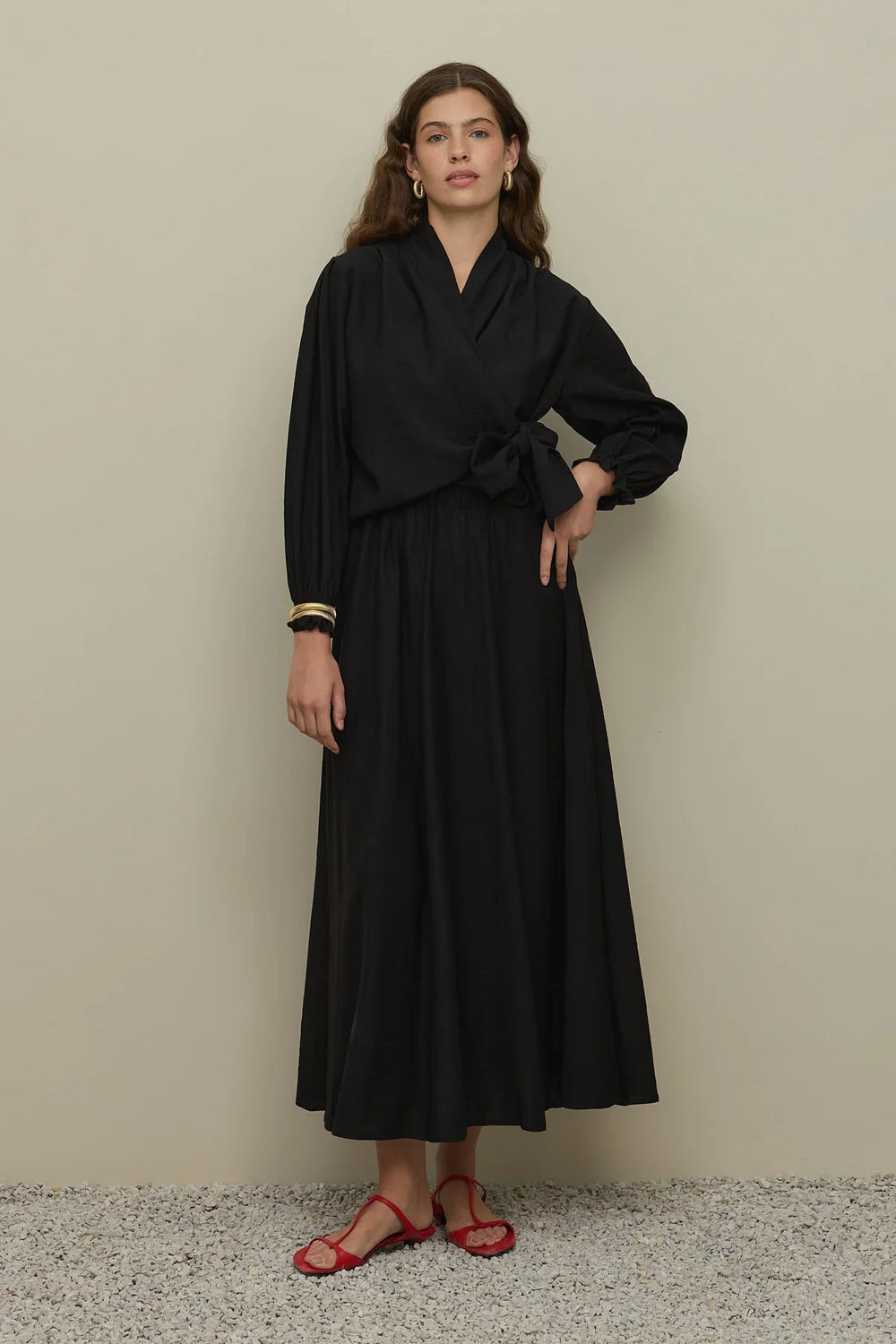 Tied Textured Blouse Black