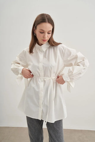 Bağlamalı Gömlek Ekru - Fahhar Design