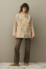 Baklava Desen Kapitone Ceket Bej