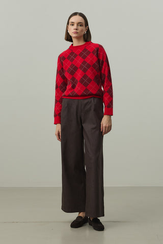 Baklava Desen Kazak Kırmızı