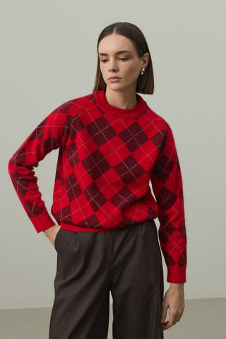 Baklava Desen Kazak Kırmızı