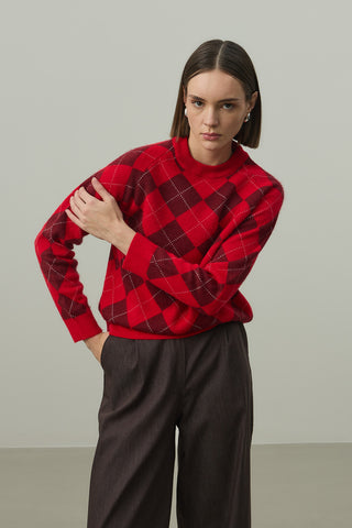 Baklava Desen Kazak Kırmızı