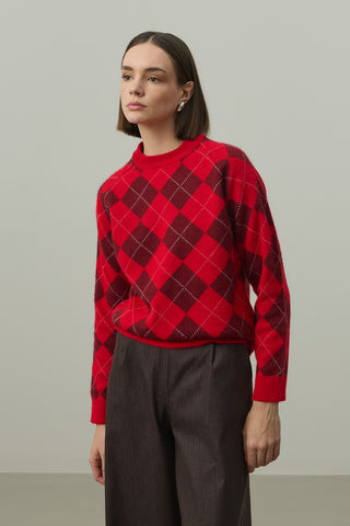 Baklava Desen Kazak Kırmızı