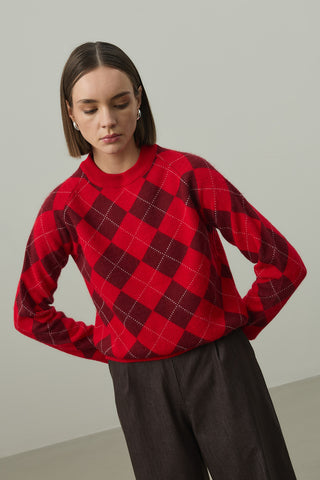 Baklava Desen Kazak Kırmızı