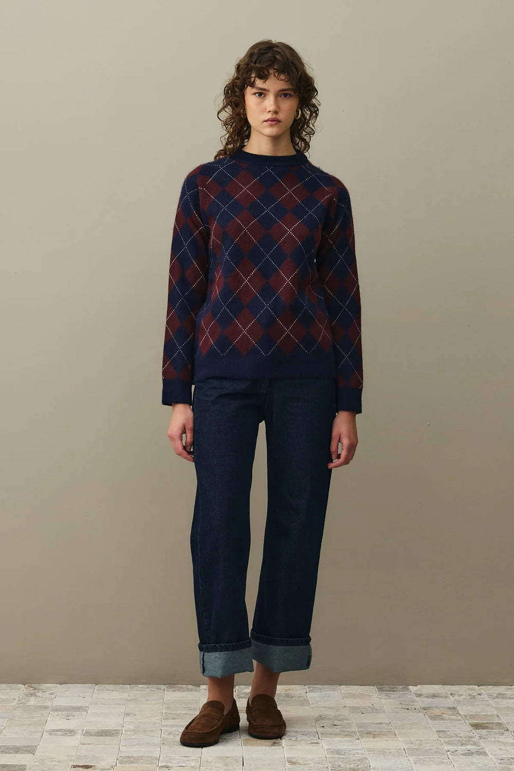Diamond Pattern Sweater Navy Blue
