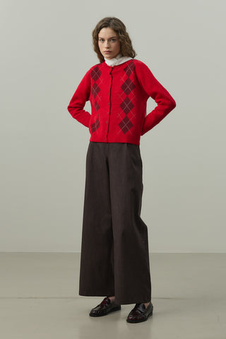 Baklava Desenli Hırka Kırmızı