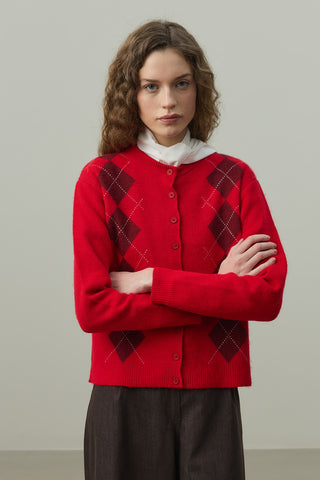 Baklava Desenli Hırka Kırmızı