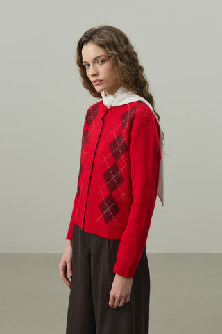 Baklava Desenli Hırka Kırmızı