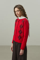 Baklava Desenli Hırka Kırmızı