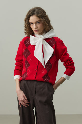 Baklava Desenli Hırka Kırmızı