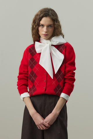 Baklava Desenli Hırka Kırmızı