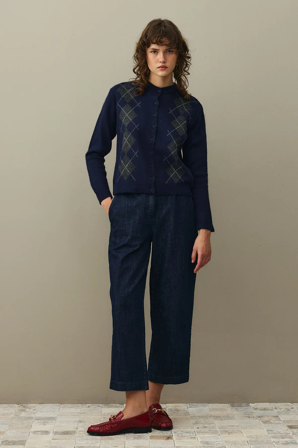 Diamond Patterned Cardigan Navy Blue