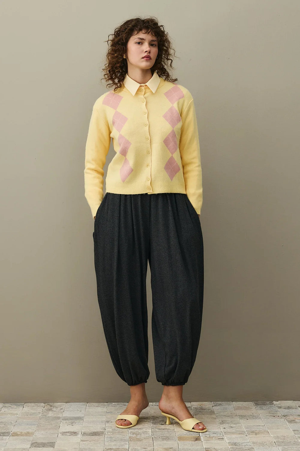 Diamond Patterned Cardigan Yellow