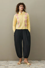 Baklava Desenli Hırka Sarı