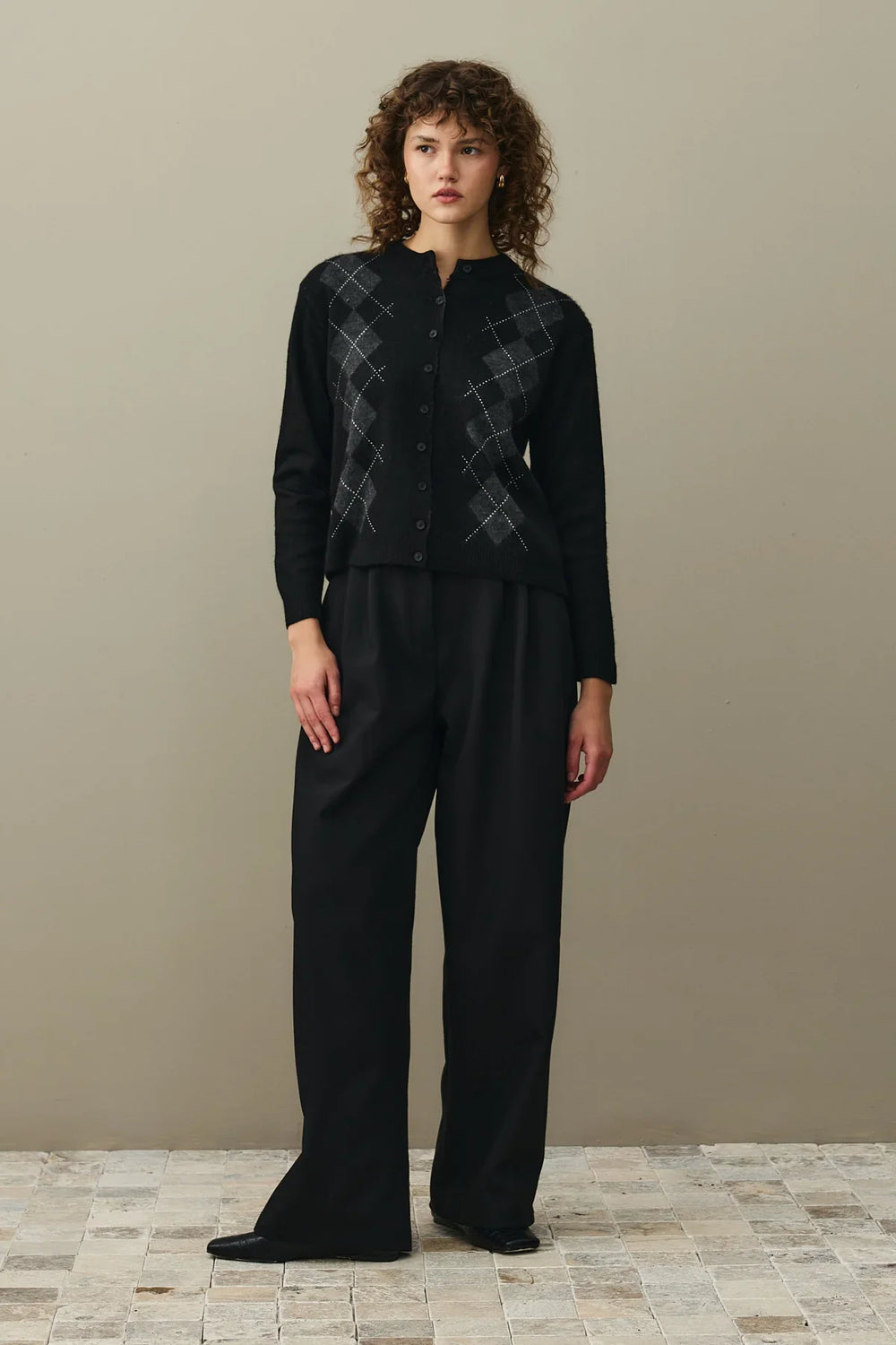 Diamond Patterned Cardigan Black