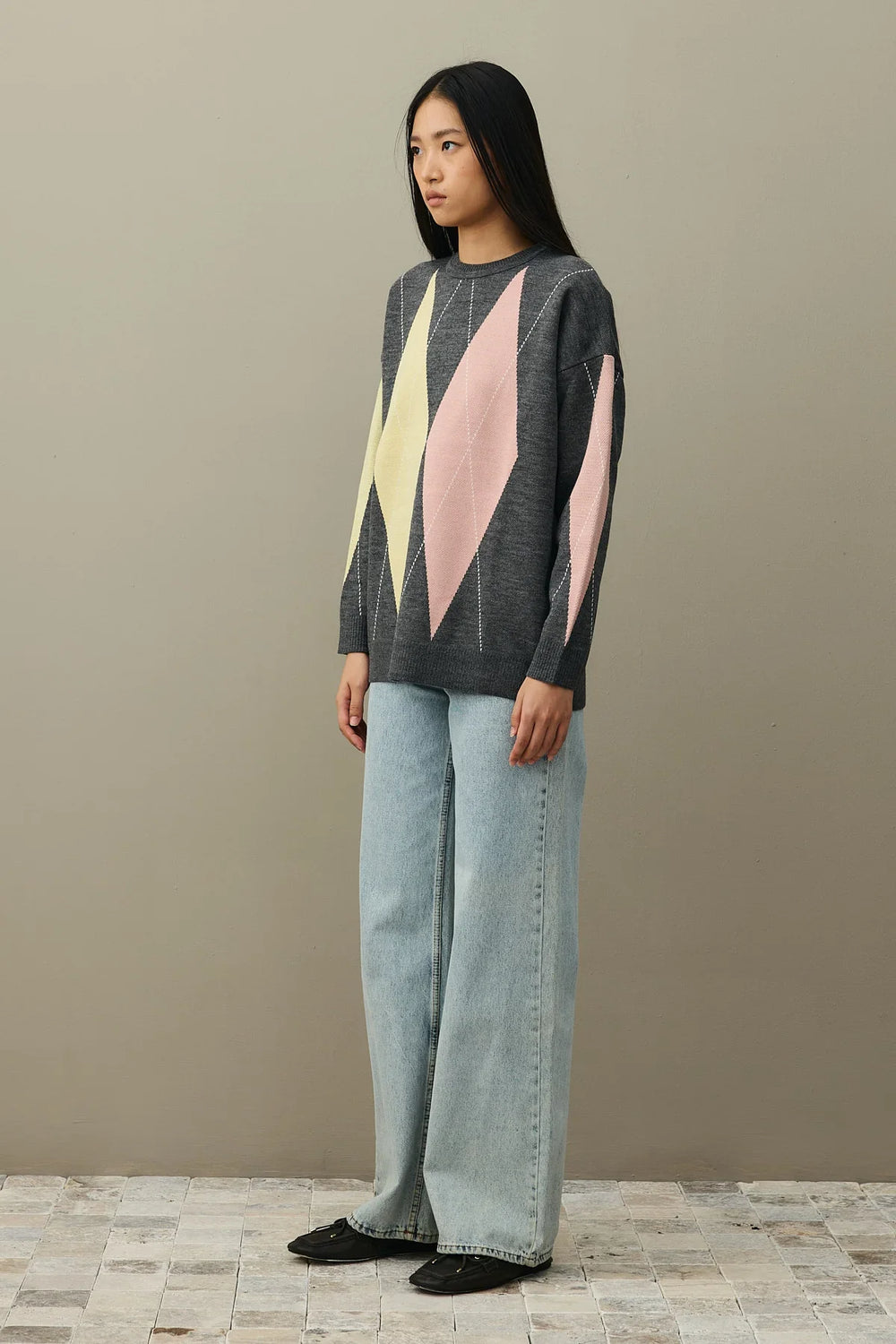 Oversized Checkered Sweater Anthracite