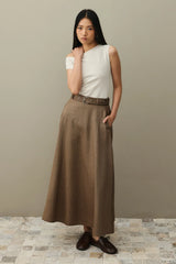 Balık Sırtı Kemerli Etek Kahverengi