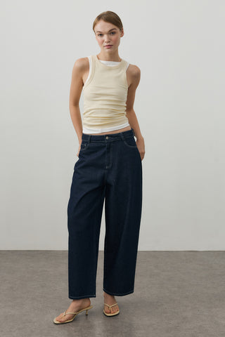 Barrel Denim Pantolon Koyu Mavi