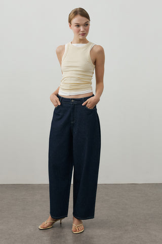 Barrel Denim Pantolon Koyu Mavi