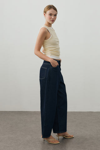 Barrel Denim Pantolon Koyu Mavi