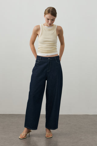 Barrel Denim Pantolon Koyu Mavi