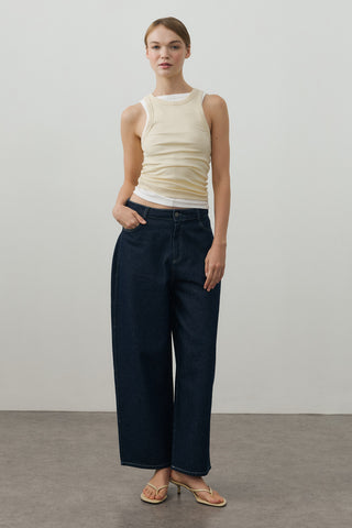 Barrel Denim Pantolon Koyu Mavi