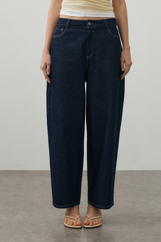 Barrel Denim Pantolon Koyu Mavi